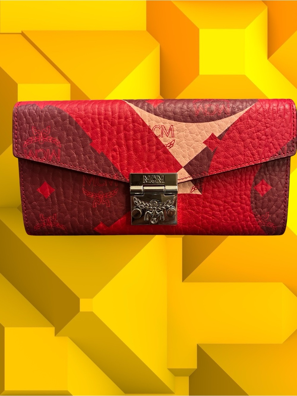 MCM Red and Pink Leather Wallet with Chain